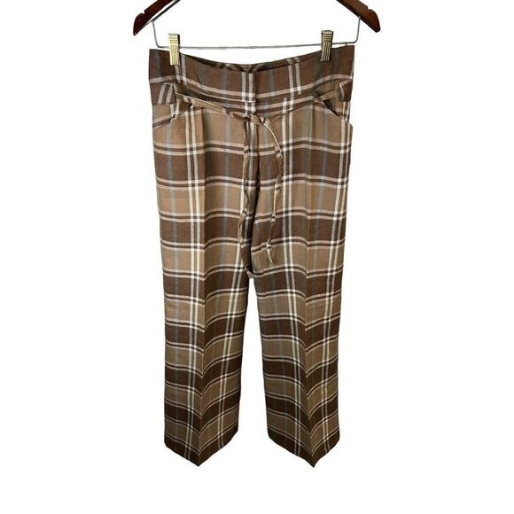 Patrizia Pepe Classic Plaid mid rise Brown 100% Wool Pants sz 40 - Picture 3 of 14